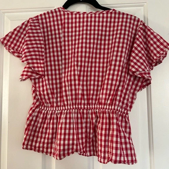 Elan Red Checkered Women's Blouse - Picture 6 of 6
